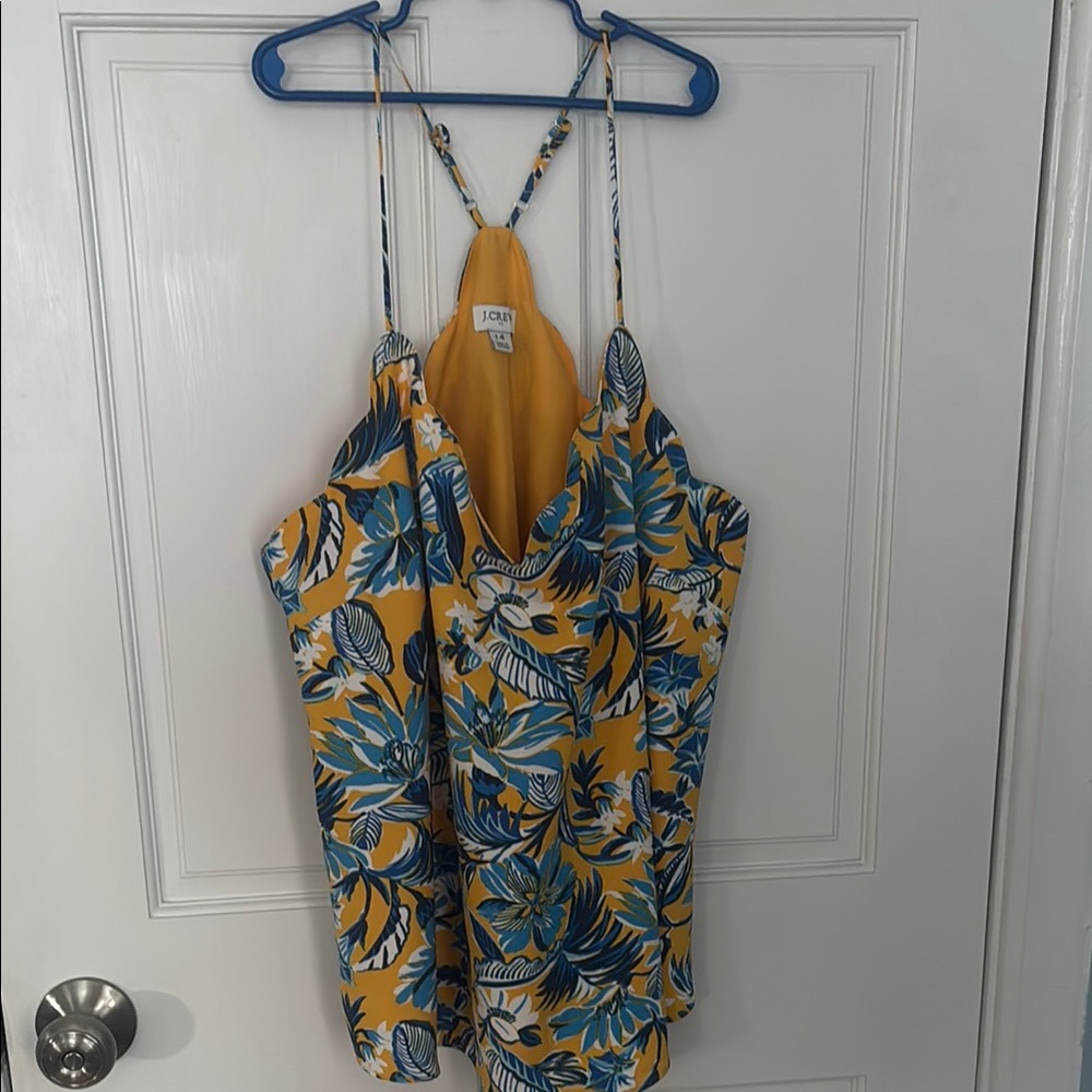 J. Crew Blue and Yellow Scalloped Racerback Camisole